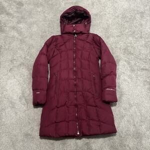 Eddie Bauer 650 Down Long Jacket Womens Size XS Coat Maroon Hooded